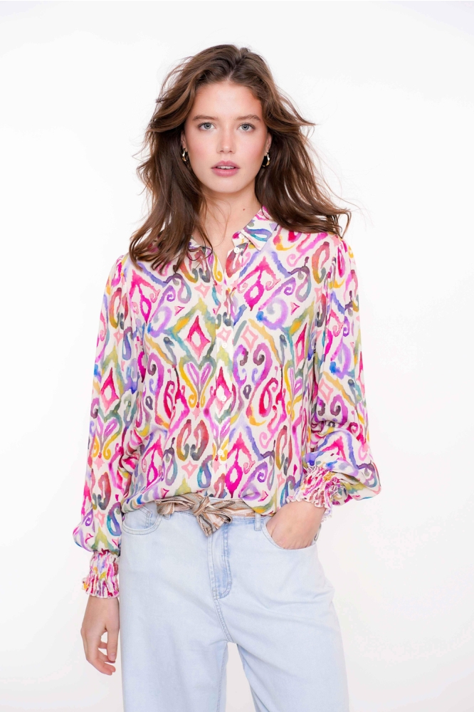 BLOUSE ECOLINE MULTICOLOR PRINT 53205 20 Off-White/Lilac